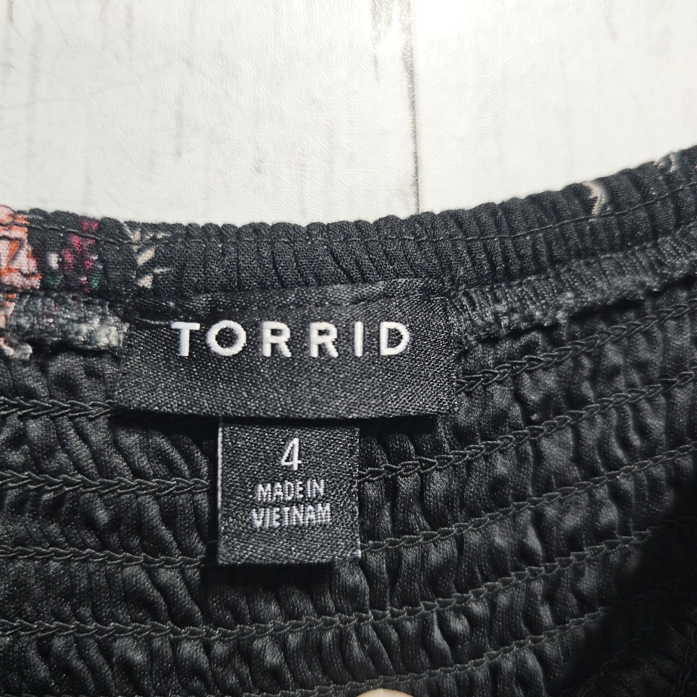 Torrid Women's Black Floral Midi Challis Floral Smocked Tiered Dress Size 4X. - Picture 8 of 12